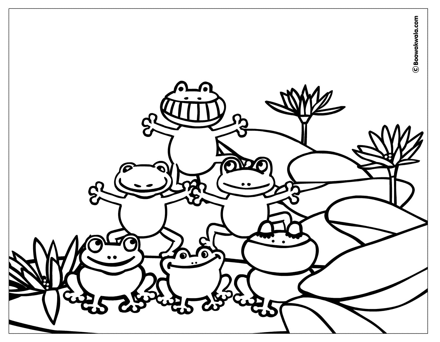 Coloriage d'une grenouille assise sur une feuille de nénuphar