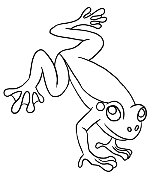 Coloriage d'une grenouille assise sur une feuille au bord de l'eau