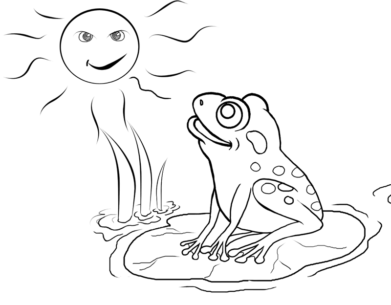 Coloriage d'une grenouille posée sur une feuille de nénuphar