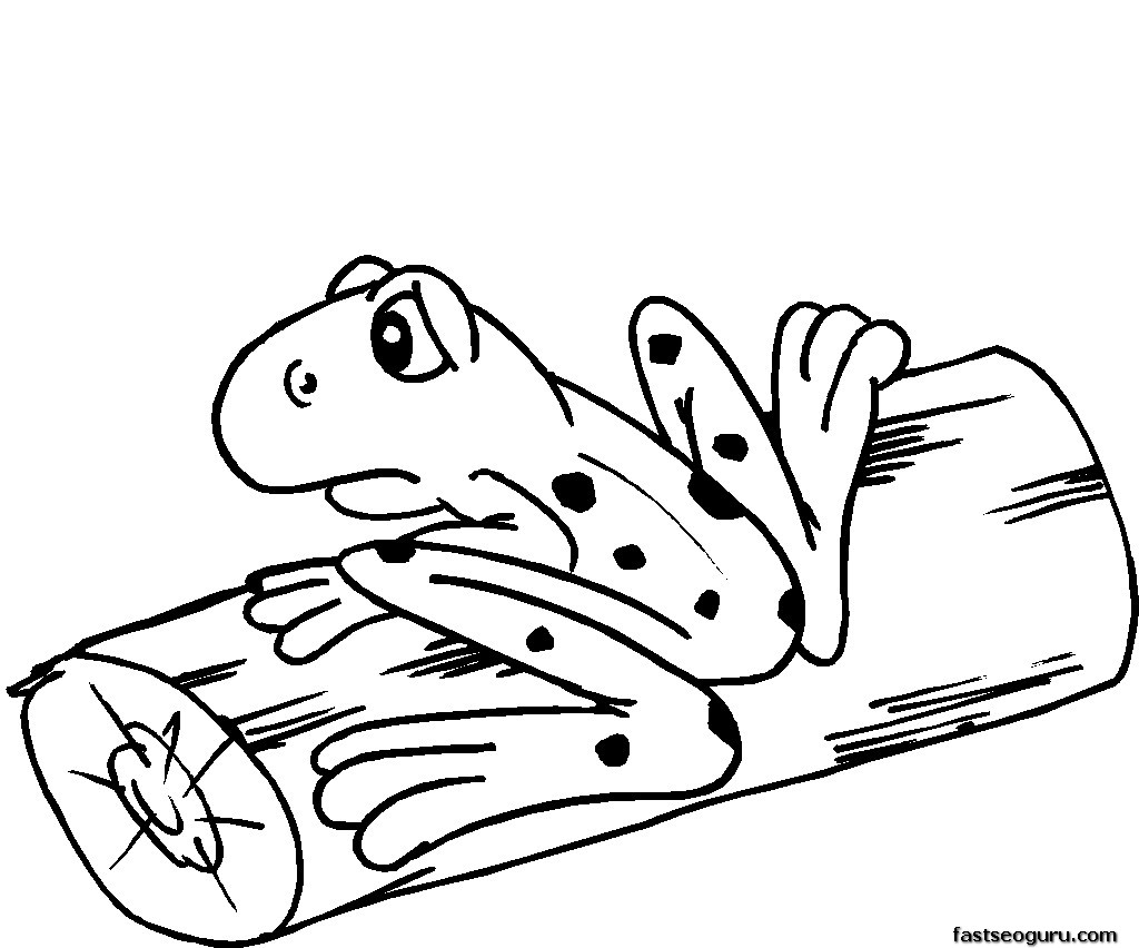 Coloriage d'une grenouille assise sur une feuille au bord d'un étang
