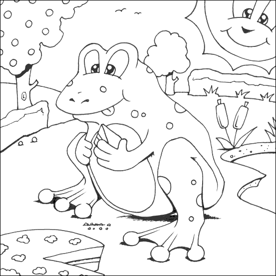 Coloriage d'une grenouille sur un nénuphar au bord d'un étang