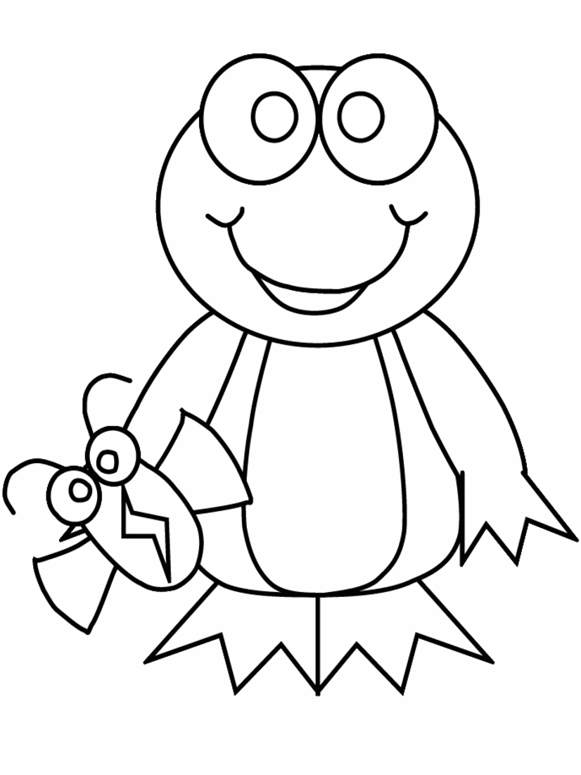 Coloriage d'une grenouille assise sur un nénuphar au bord d'un étang