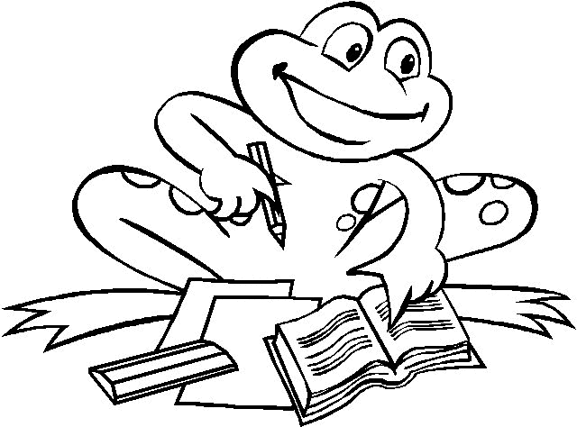 Coloriage d'une grenouille sur une feuille de nénuphar au bord d'un étang