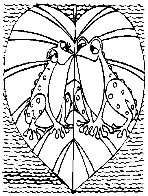 Coloriage d'une grenouille assise sur une feuille au bord de l'eau
