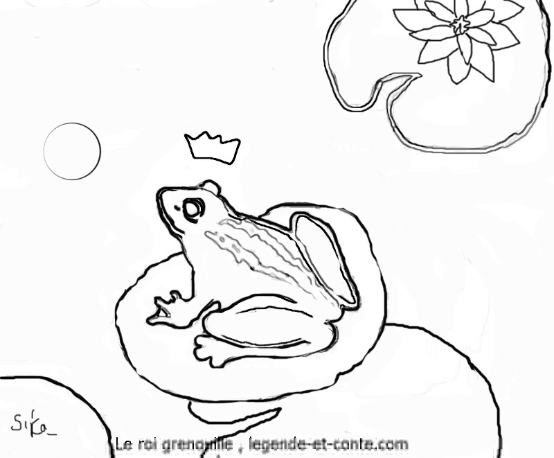 Coloriage d'une grenouille assise sur une feuille de nénuphar
