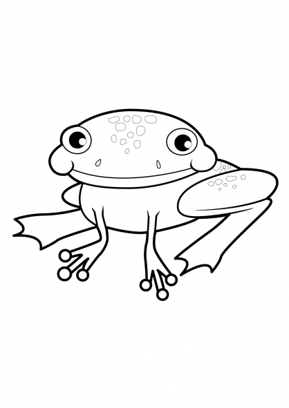 Coloriage d'une grenouille assise sur une feuille de nénuphar au bord de l'eau