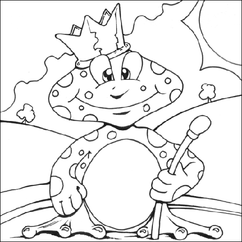 Coloriage d'une grenouille assise sur une feuille de nénuphar