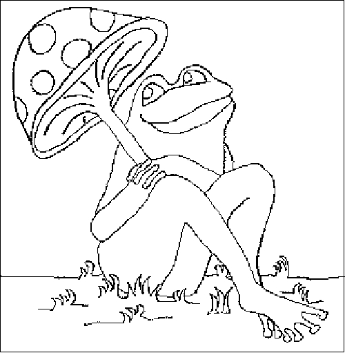 Coloriage d'une grenouille assise sur une feuille de nénuphar