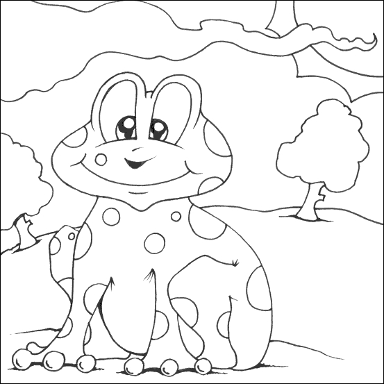 Coloriage d'une grenouille assise sur une feuille de nénuphar dans un étang