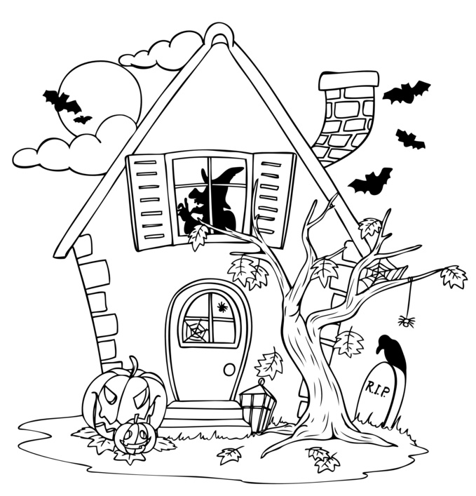 Scène d'Halloween avec un fantôme et une citrouille souriante