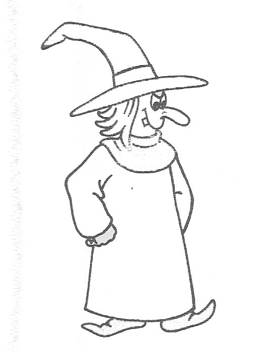 Coloriage d'une sorcière préparant une potion dans une forêt