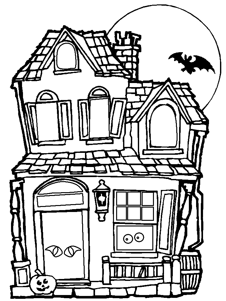Un groupe d'enfants déguisés célébrant Halloween devant une maison hantée