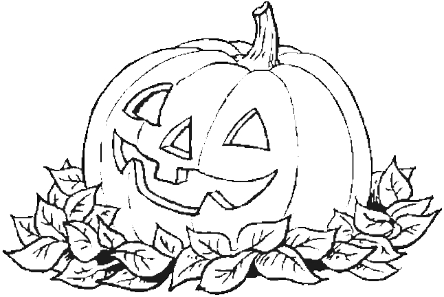 Coloriage d'une scène d'Halloween avec une sorcière et des citrouilles