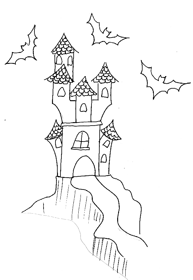 Coloriage d'une scène d'Halloween avec un fantôme et des citrouilles