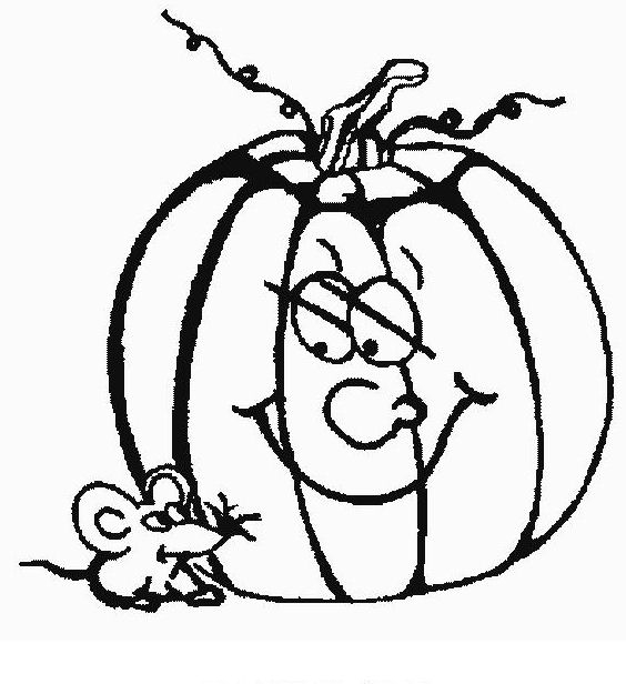 Coloriage d'une scène d'Halloween avec un fantôme et des citrouilles