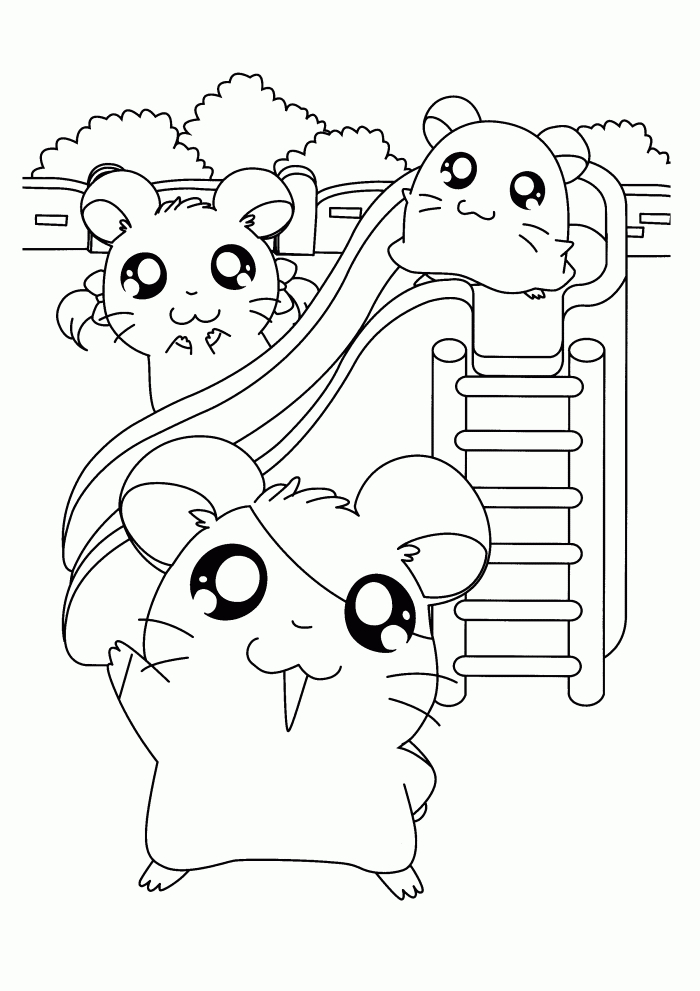 Hamster mignon explorant son univers dans un coloriage