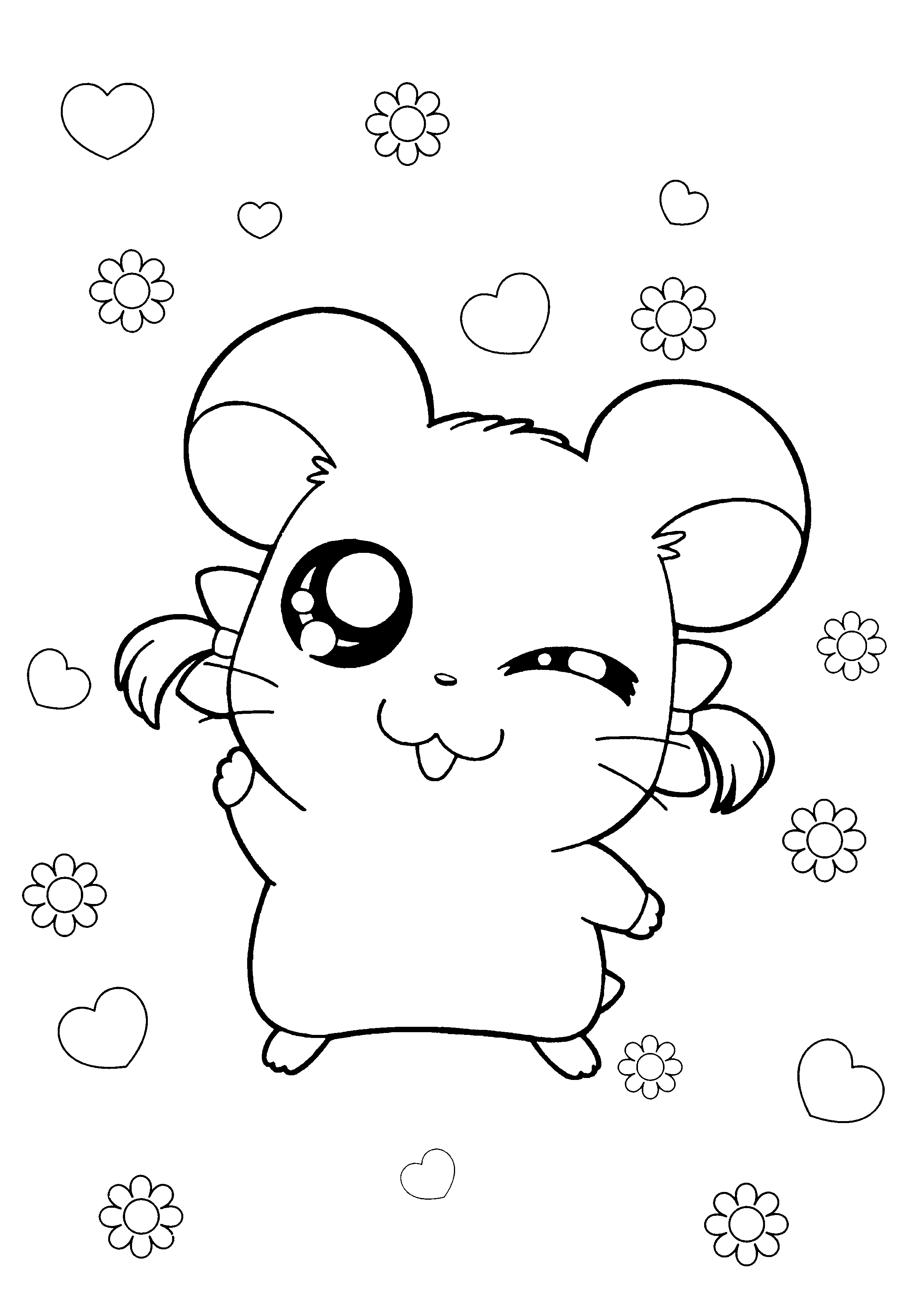 Hamtaro et ses amis en pleine aventure dans un champ fleuri