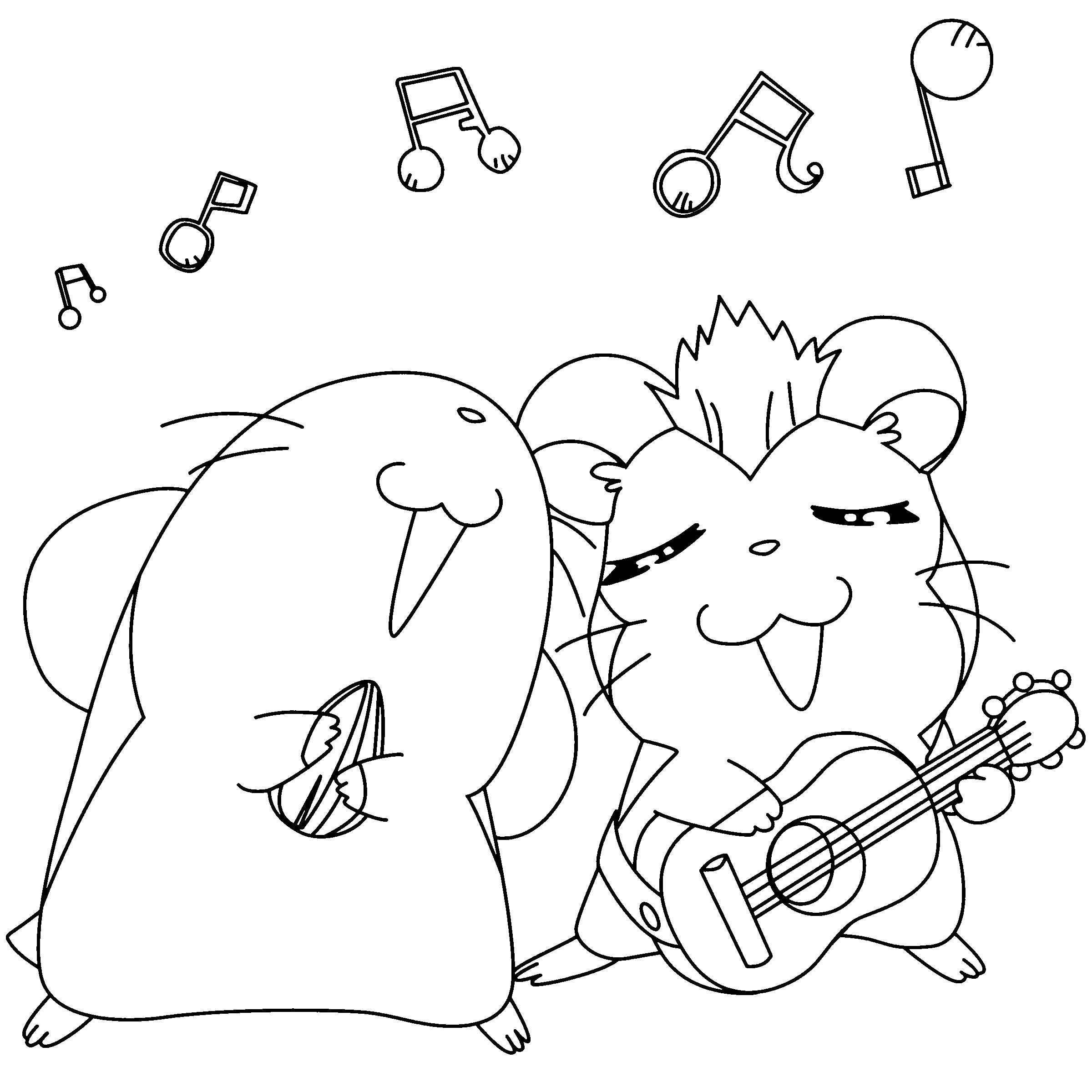 Hamtaro se détend dans un paysage champêtre