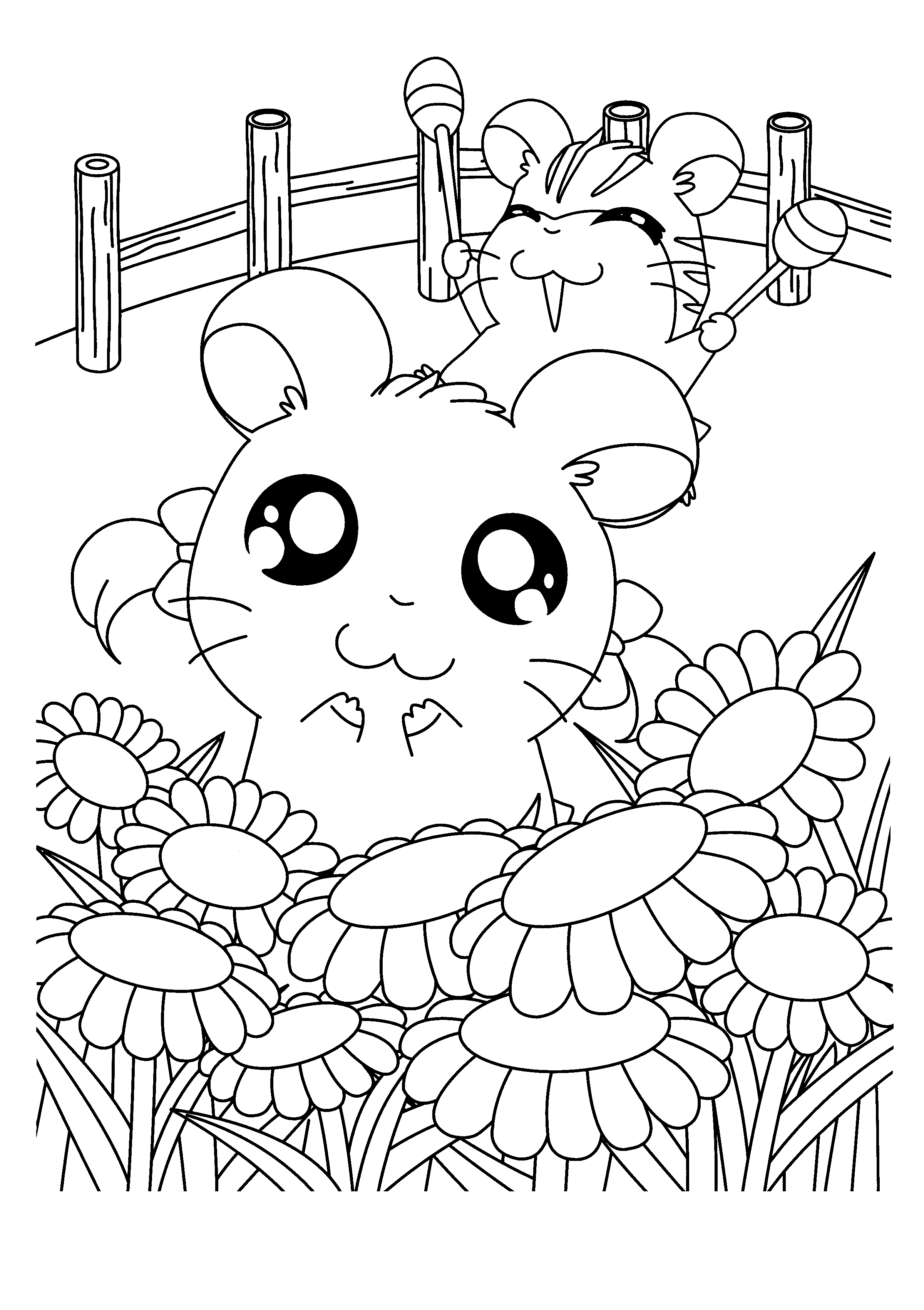 Hamtaro en pleine aventure dans un jardin fleuri