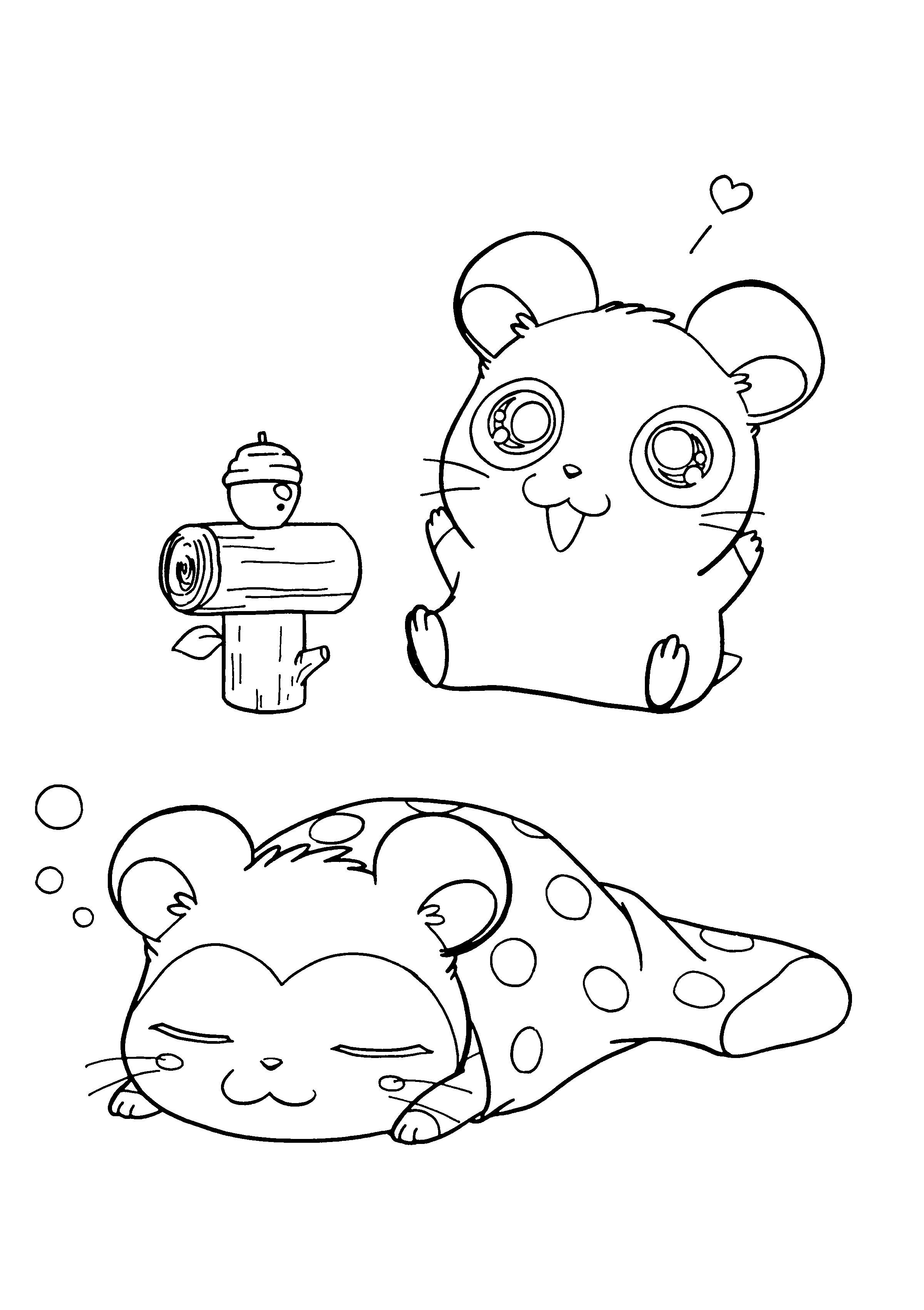 Hamtaro et ses amis se reposent dans un décor champêtre