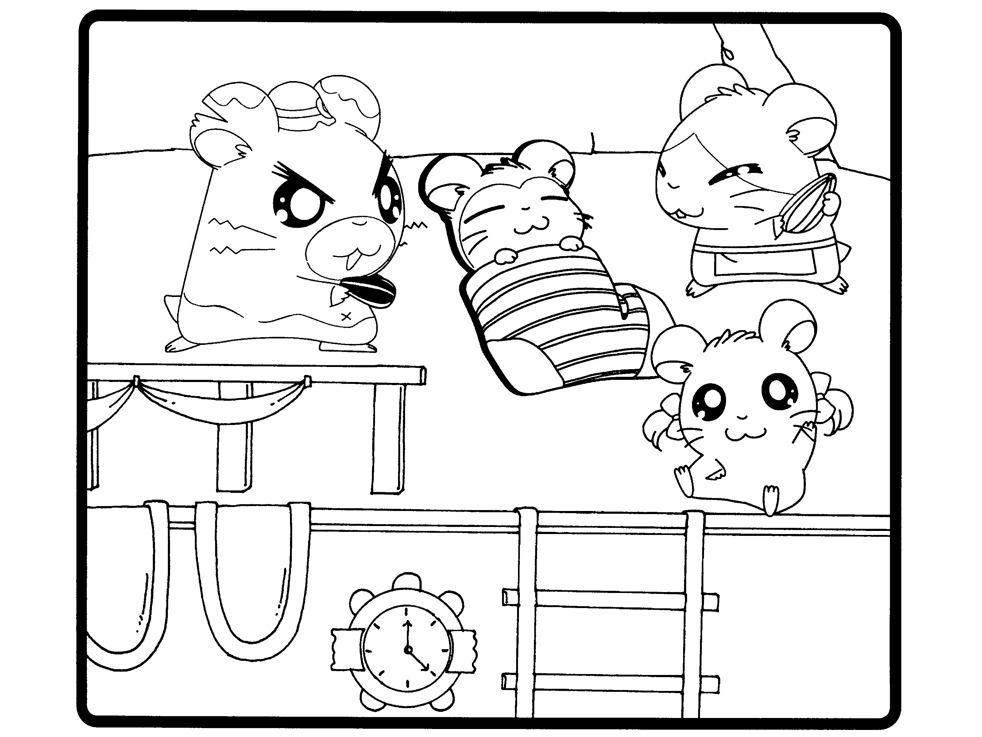 Hamtaro et ses amis dans une scène de jeu au soleil