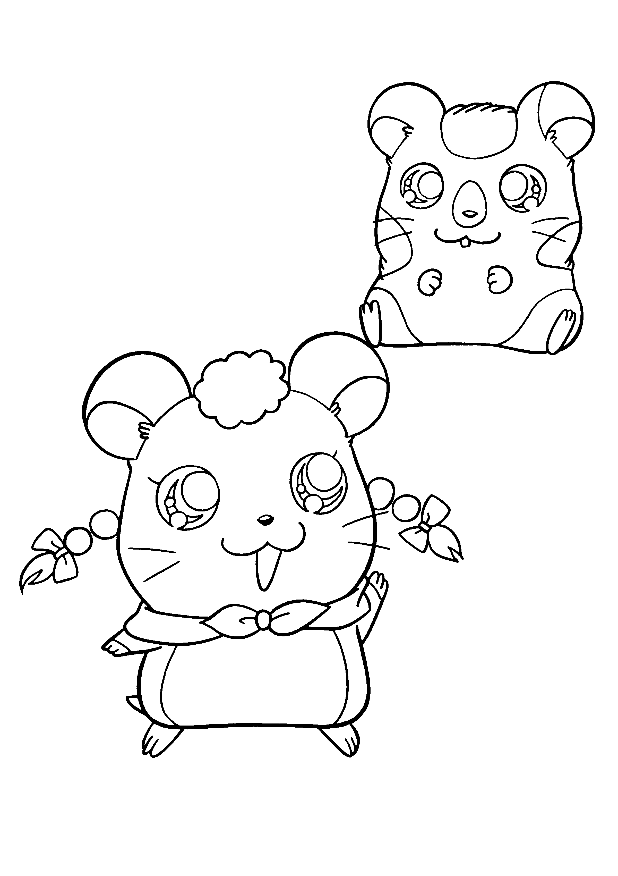 Hamtaro joyeusement assis sur un chemin entouré de verdure