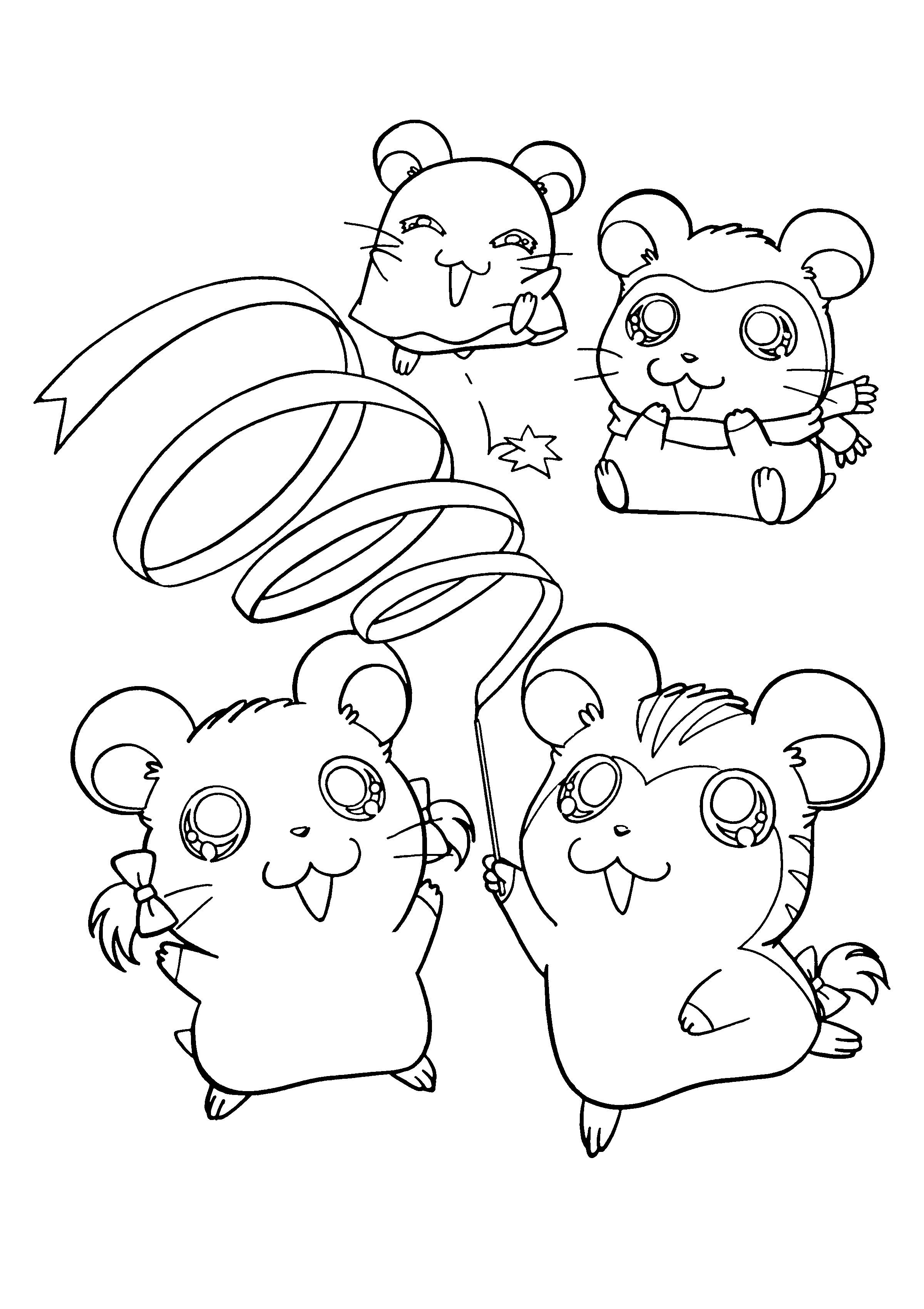 Hamtaro et ses amis jouant dans un champ fleuri