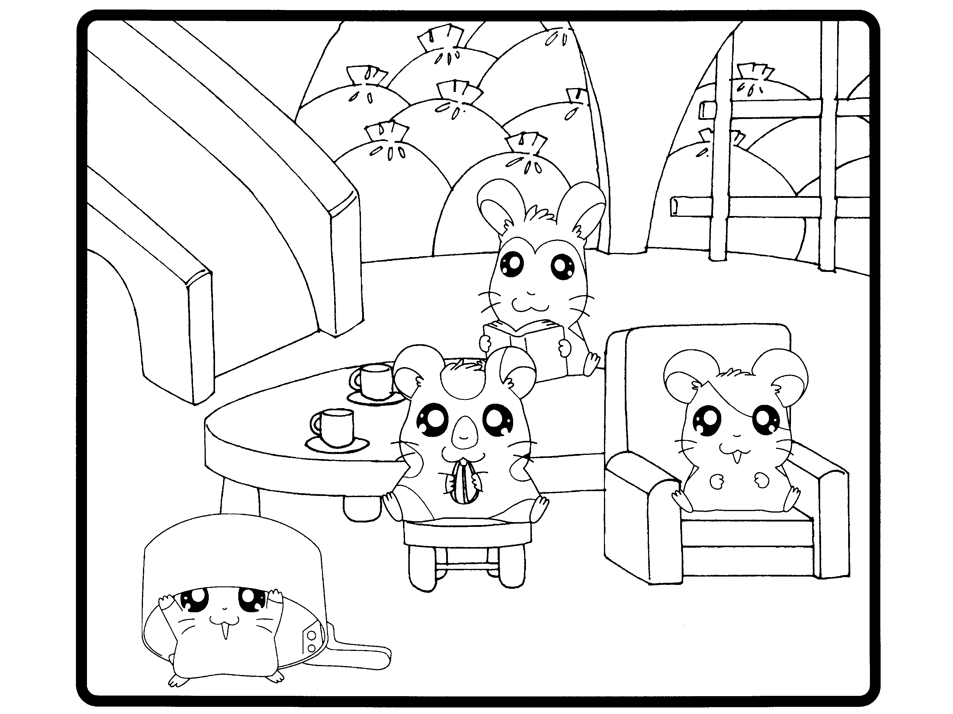 Hamtaro et ses amis jouant dans un jardin ensoleillé
