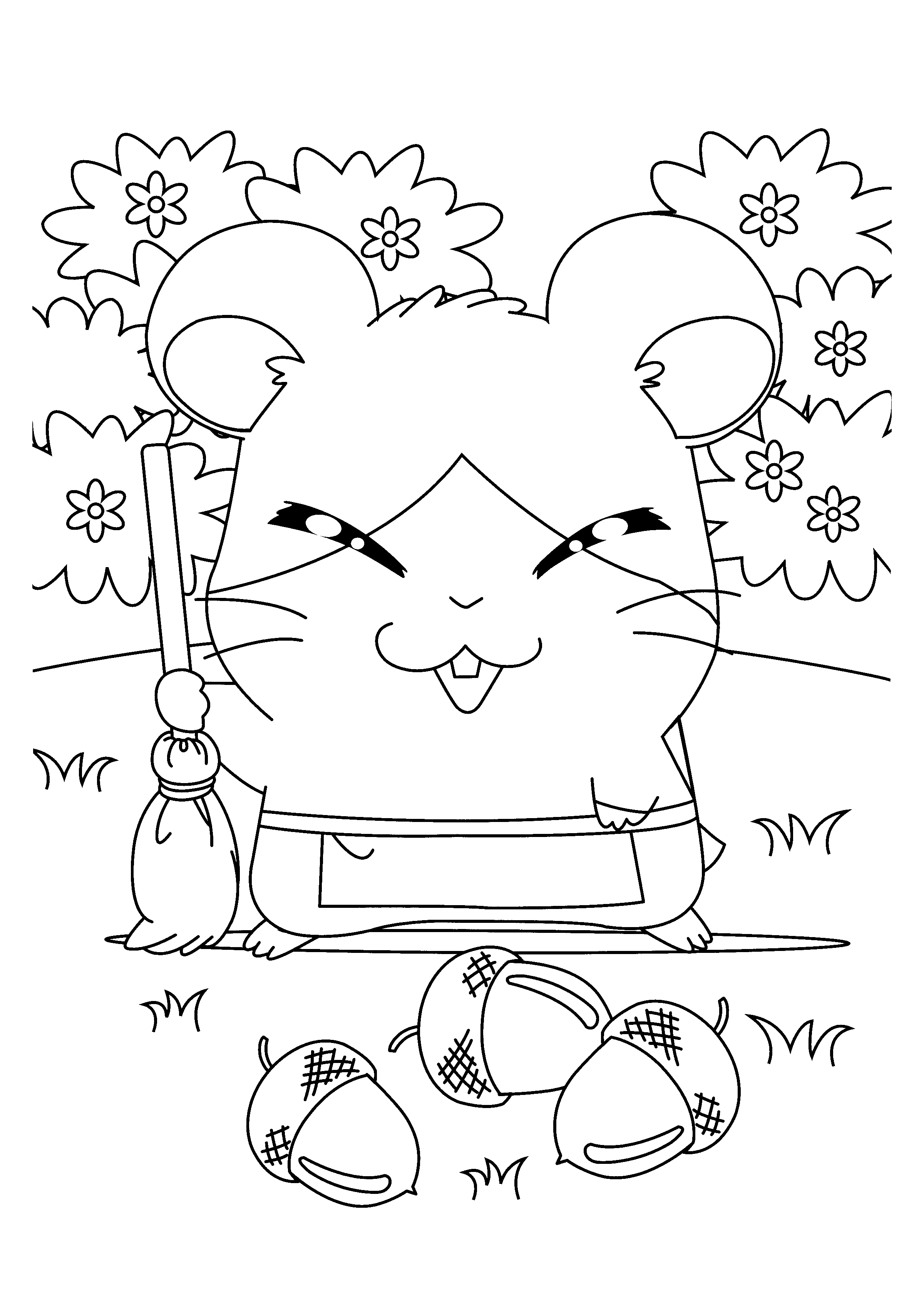 Hamtaro s'amuse entouré de ses amis dans un décor naturel