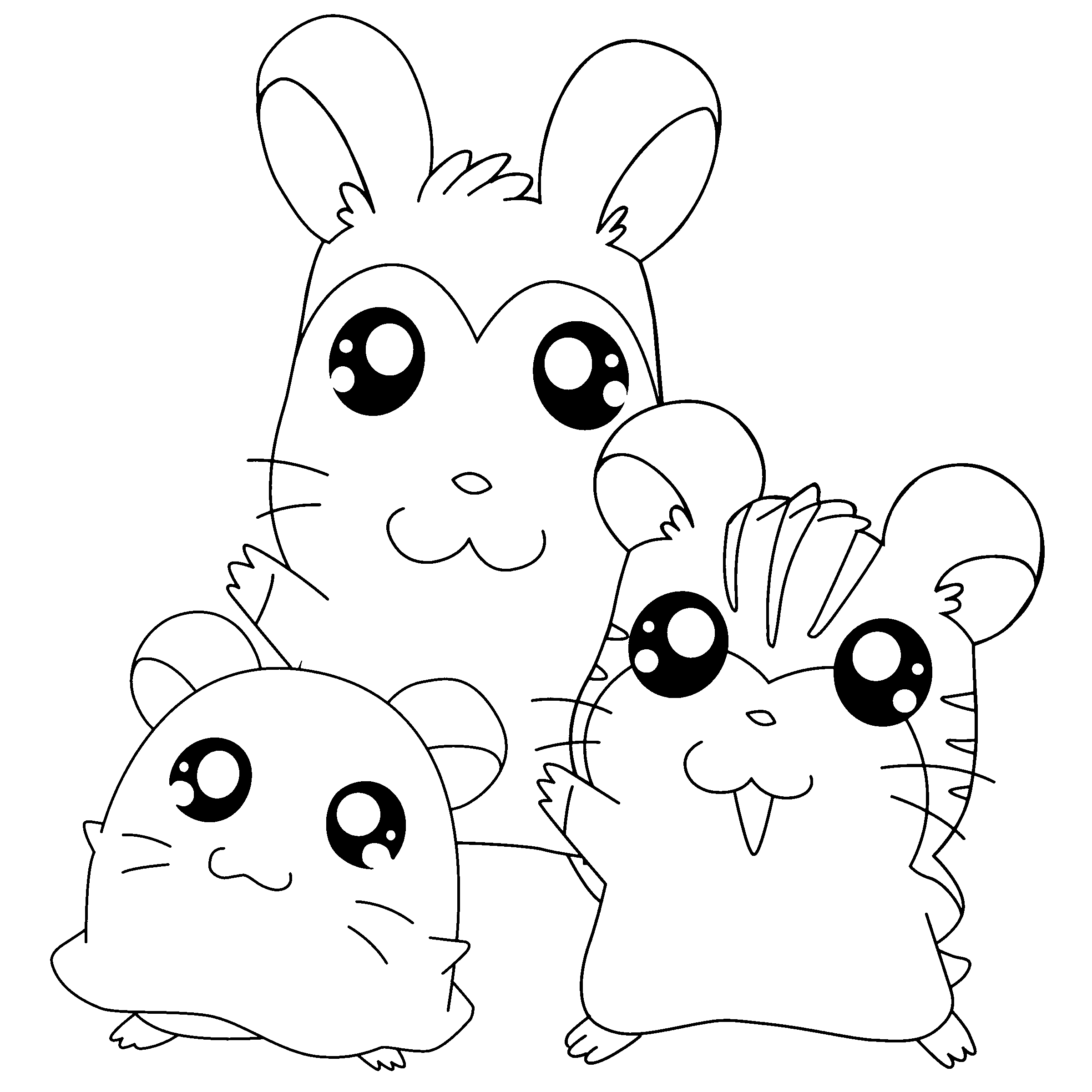 Hamtaro et ses amis en plein jeu dans un paysage ludique