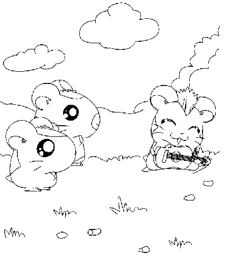 Hamtaro et ses amis dans une scène de jeu en plein air