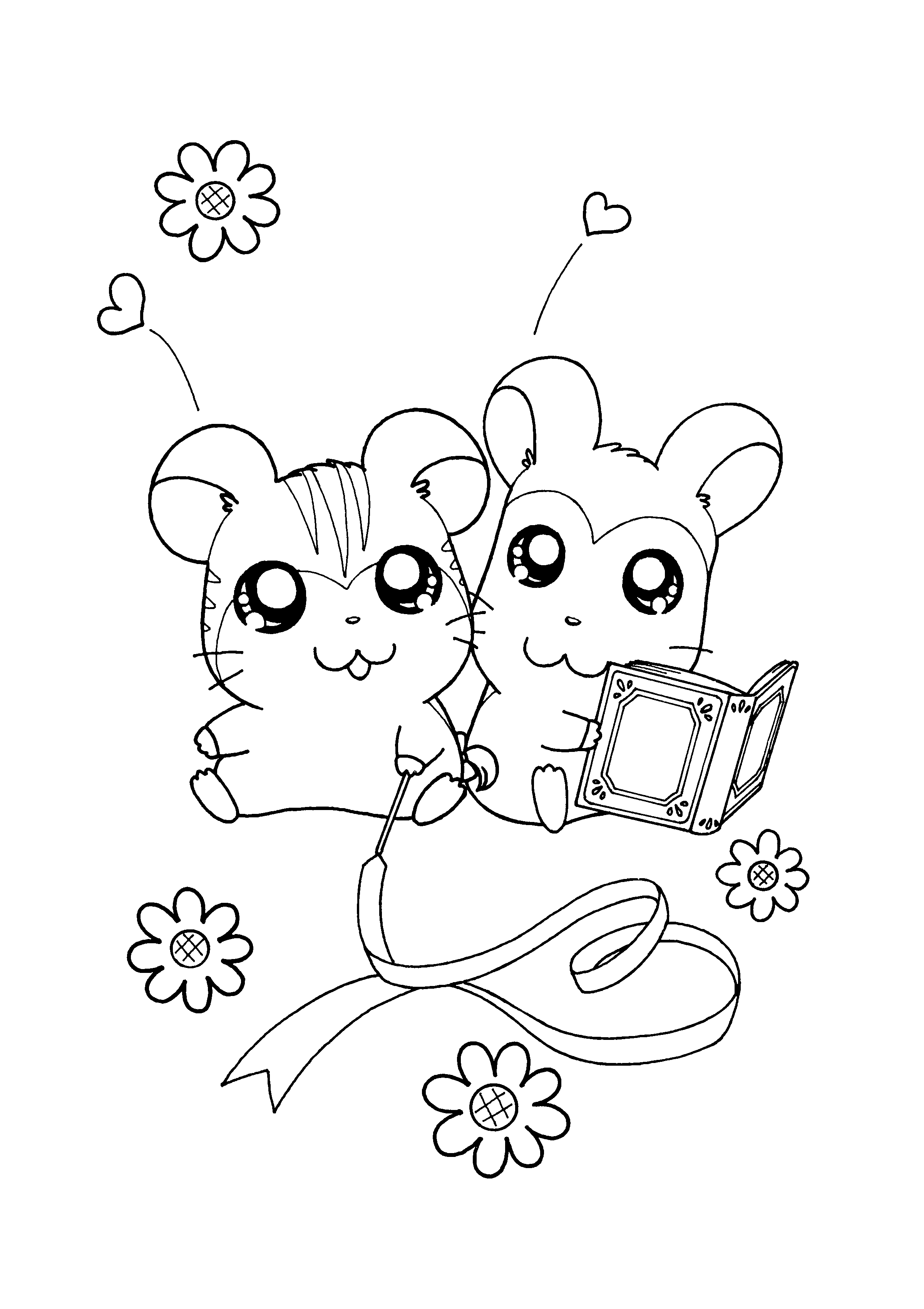 Hamtaro et ses amis en pleine aventure dans un champ de fleurs