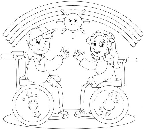 Un enfant en fauteuil roulant s'amusant avec des crayons dans un parc