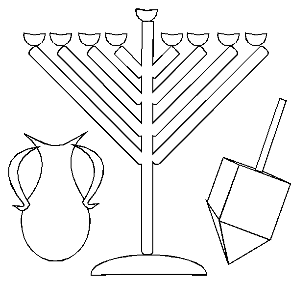 Coloriage d'une scène de Hanoucca avec une menorah et des enfants