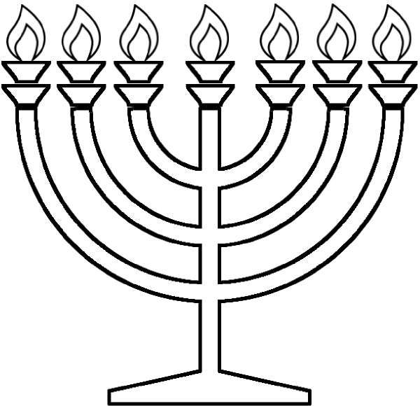 Coloriage représentant une scène de Hanoucca avec des bougies et une menorah