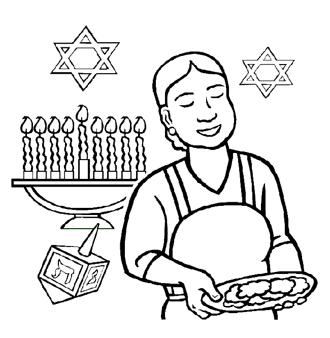 Coloriage de Hanoucca avec une menorah et des symboles festifs