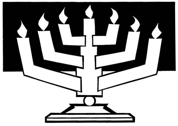 Coloriage de la fête de Hanoucca avec une menorah et des enfants