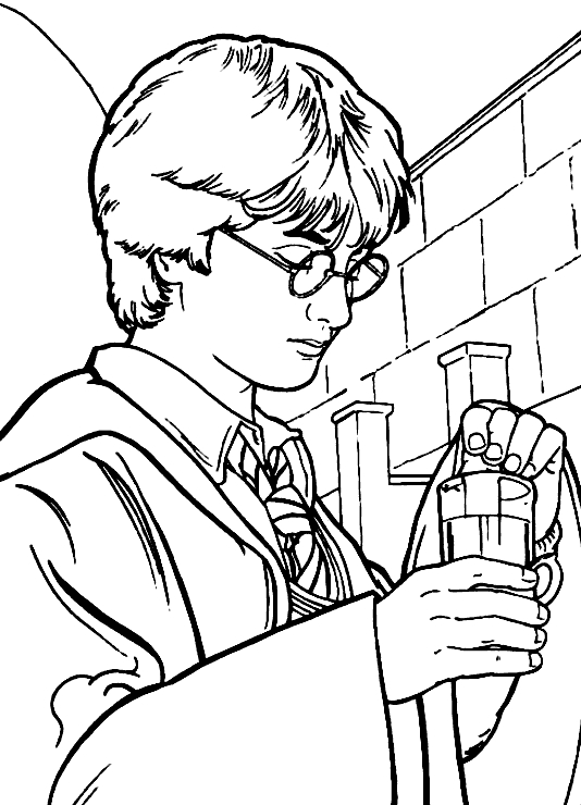Harry Potter en train de voler sur son balai dans un paysage magique