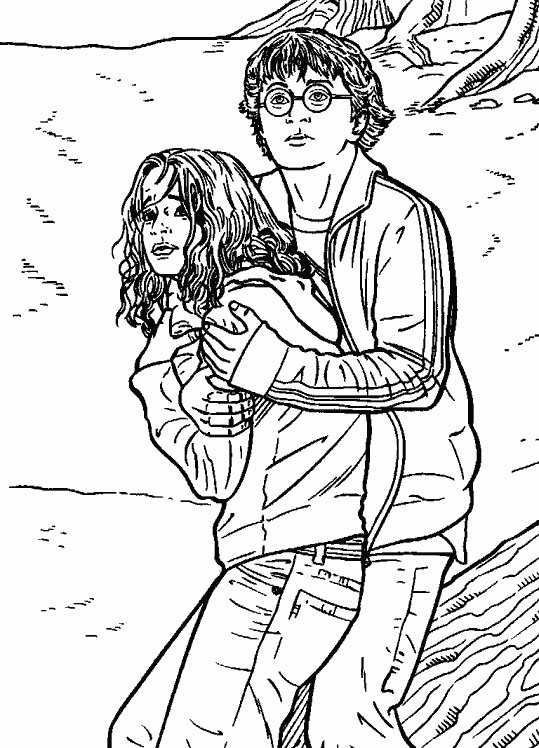 Coloriage de Harry Potter en pleine action avec sa baguette magique