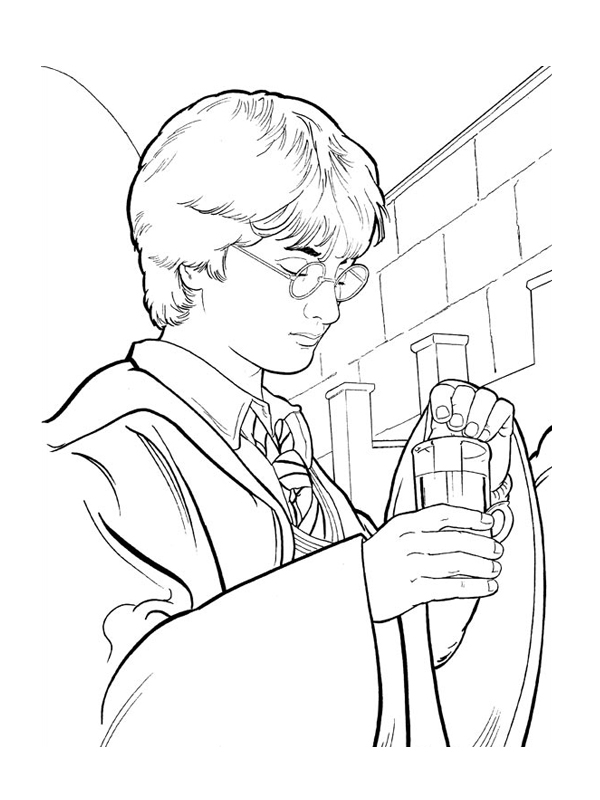 Harry Potter dans le Poudlard Express, prêt à l'aventure