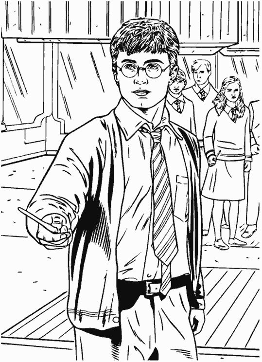 Harry Potter en pleine lecture dans la bibliothèque de Poudlard