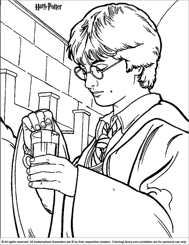 Harry Potter tenant sa baguette magique devant un décor de Poudlard