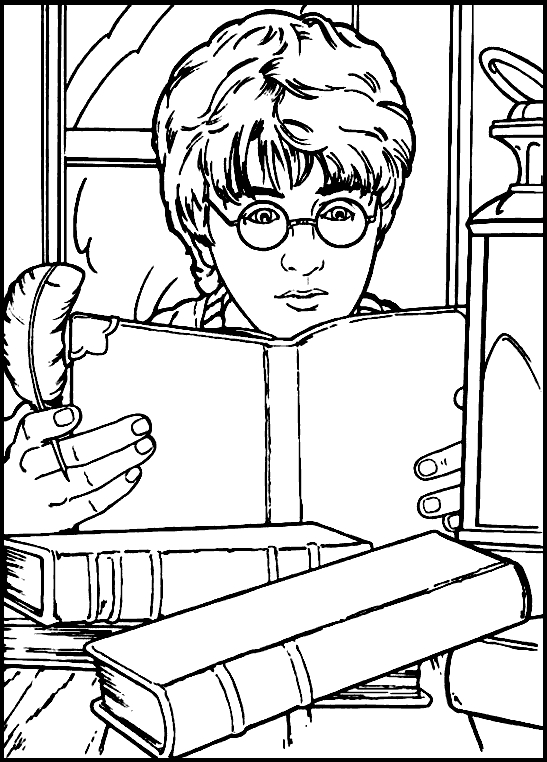 Harry Potter avec sa baguette au milieu de l'école de sorcellerie