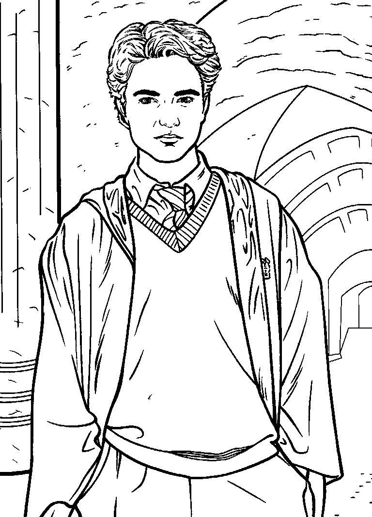 Harry Potter en train de lire dans la bibliothèque de Poudlard