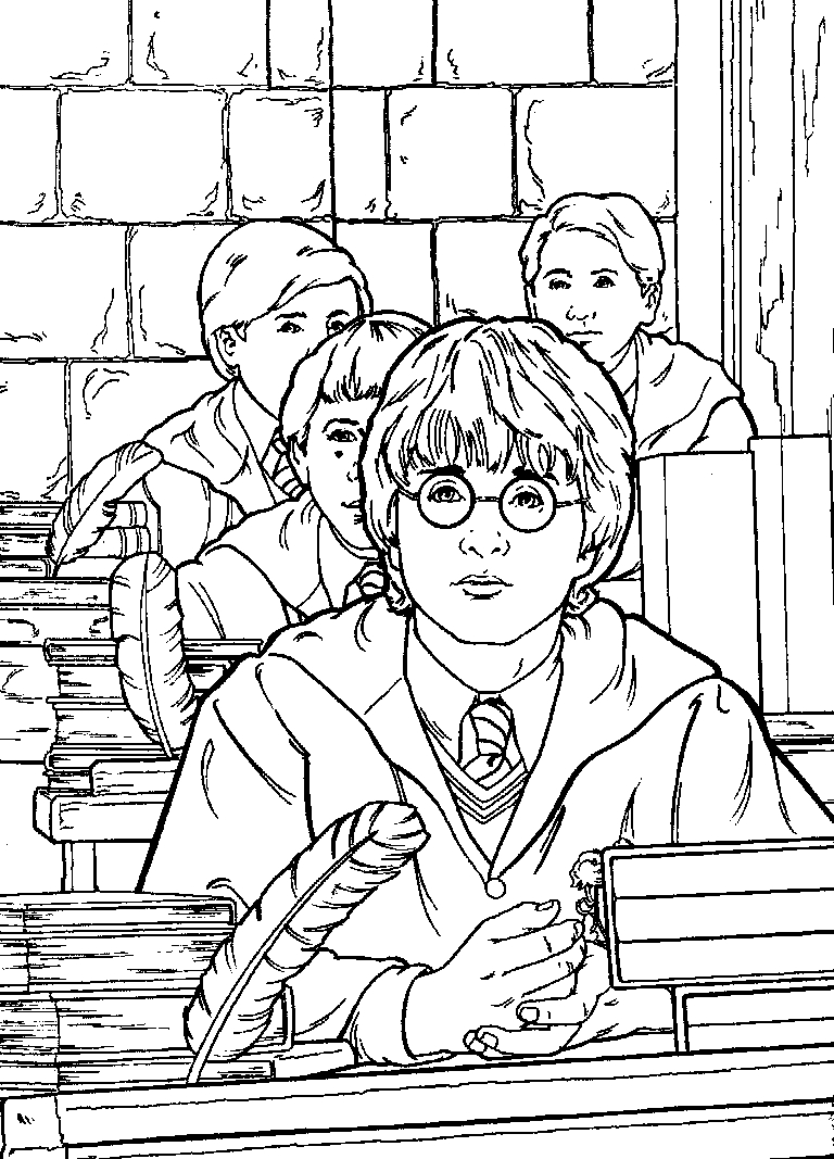 Harry Potter avec sa baguette dans un décor de Poudlard