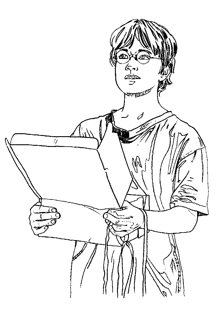 Harry Potter en pleine lecture dans la bibliothèque de Poudlard