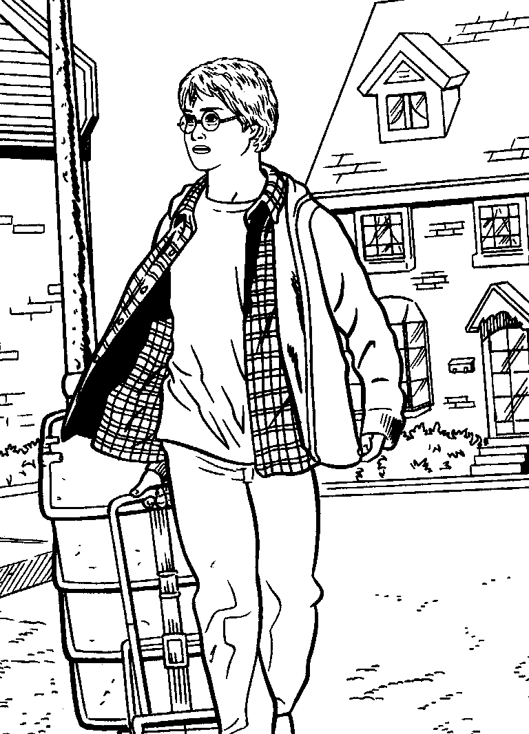 Harry Potter avec sa baguette dans un décor de Poudlard