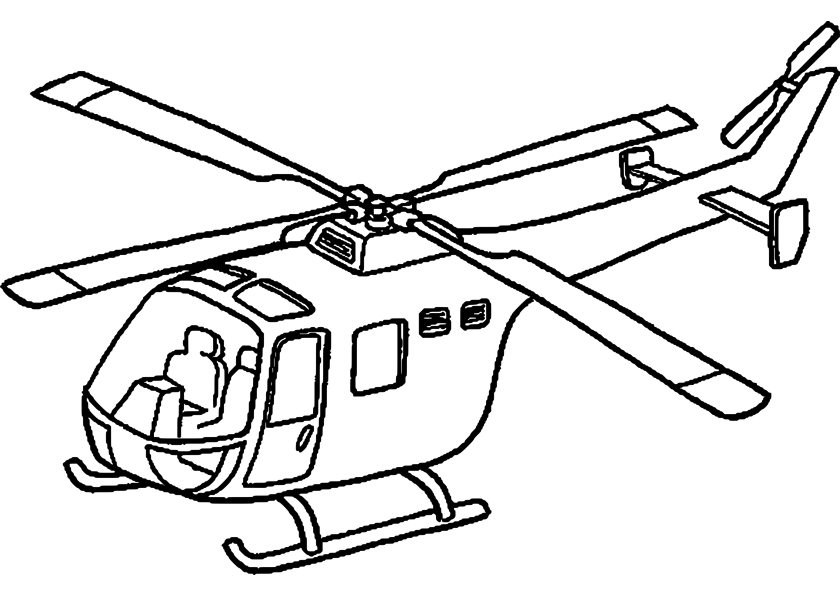 Coloriage d'un hélicoptère survolant un paysage