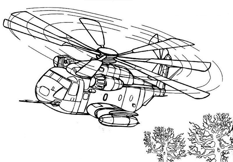 Coloriage d'un hélicoptère survolant un paysage