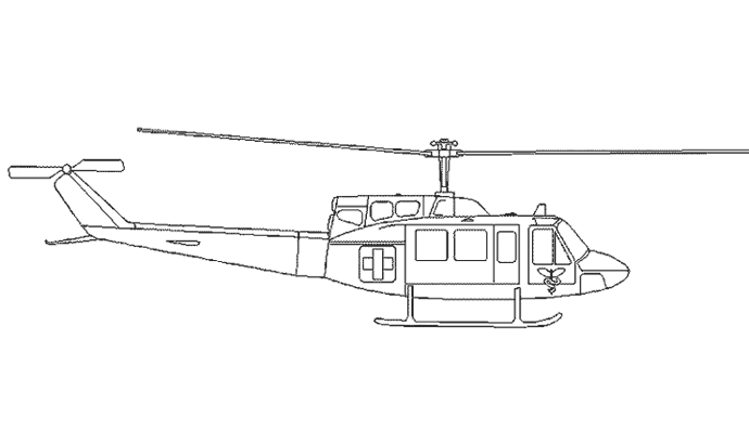Coloriage d'un hélicoptère en vol au-dessus d'un paysage